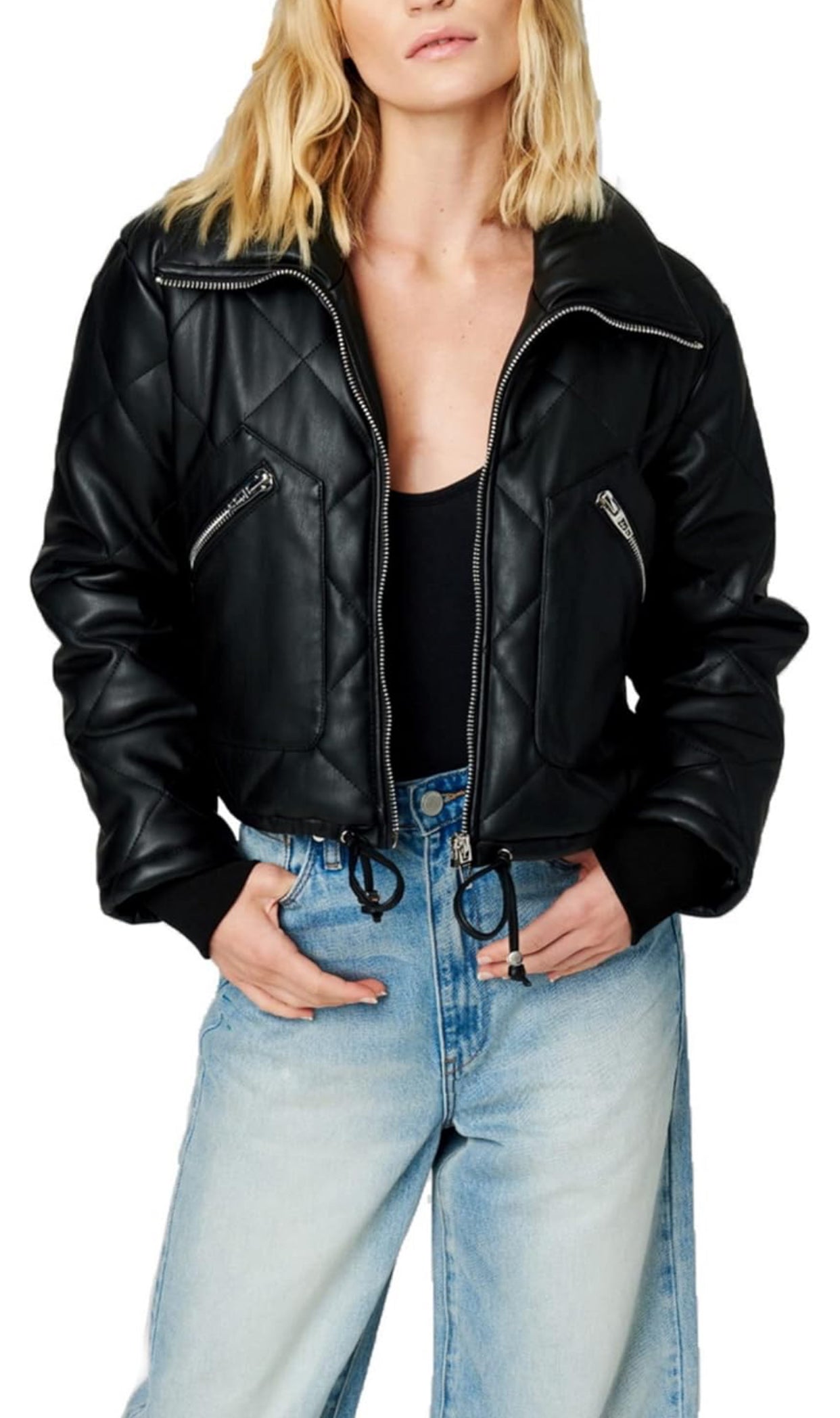 [BLANKNYC] Womens Vegan Leather Bomber Jacket Size L