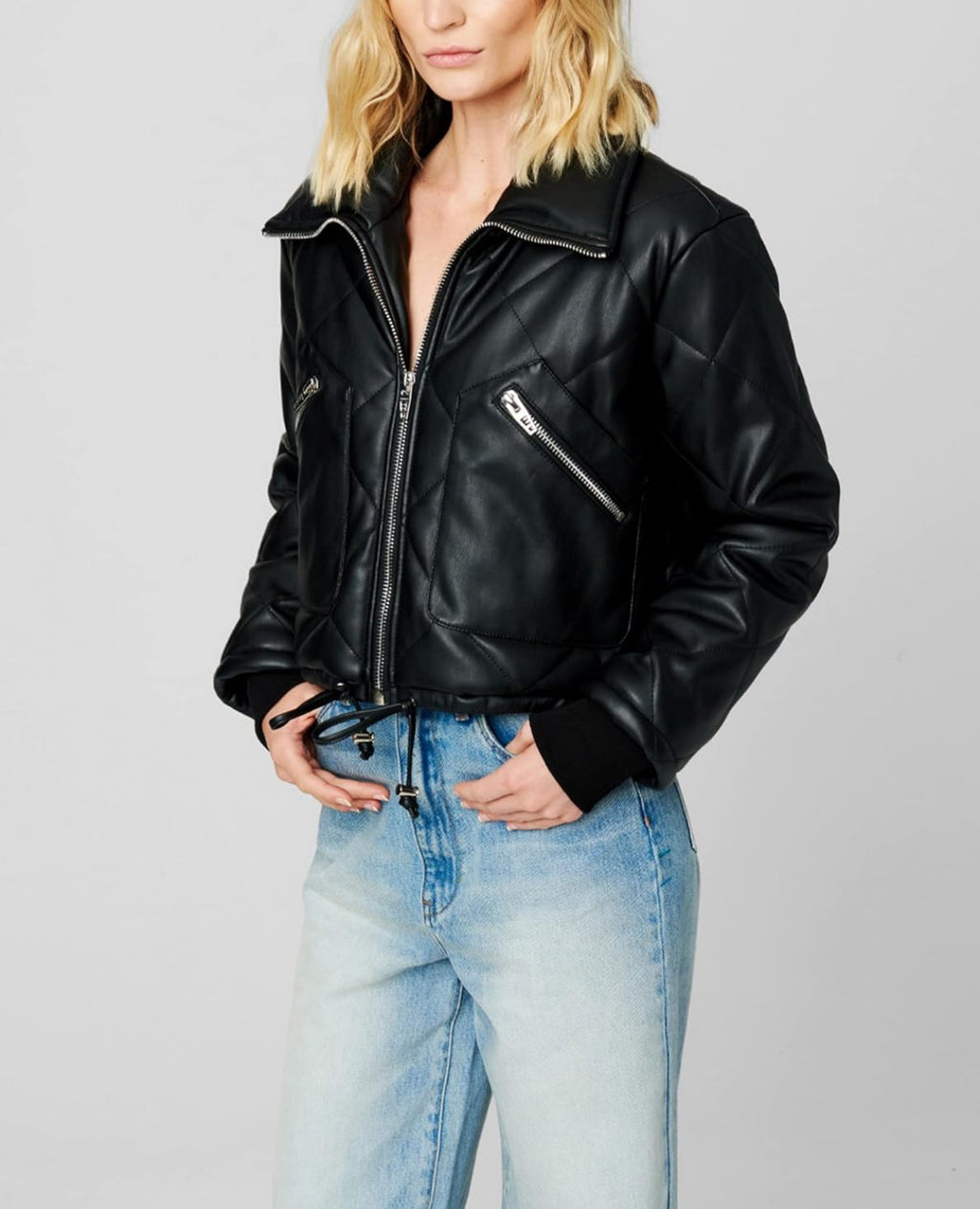 [BLANKNYC] Womens Vegan Leather Bomber Jacket Size L